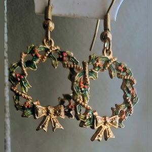 Gold and Green Wreath Earrings